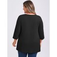 thumbnail image 3 of DARING DIVA Women's Plus Notched Neck 3/4 Sleeve Front Pleated Blouse 4X Black, 3 of 5