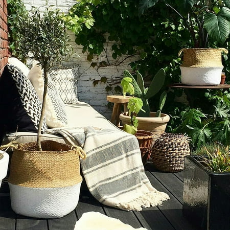 - VTOY Hanging Plant Basket, Foldable Rattan Woven Plant Basket, Flower Pot, Woven Laundry Storage Bag