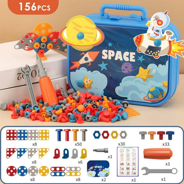 Ensemble de 1 Boîte à Outils de Jeu pour Enfants avec Vissage, Jouet de Vis pour Perceuse Électrique avec Outil de Réparation, Jouet de Construction pour Enfants, Boîte,