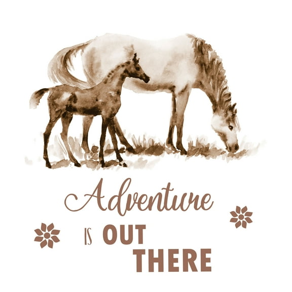 HORSES - Young & Adult Horses Decoration Sticker Adventure Is Out There Lettering Art Quotes Design Vinyl Home Bedroom Wall Decal Sticker 20" x 20"