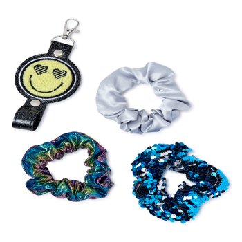 Justice Girls Glitter and Faux Sherpa Keychain with Twisters Set, 4-Piece