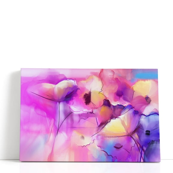 Abstract Tulip Flowers Watercolor Painting - Wrapped Canvas Print Wall Art | 18" W x 12" H