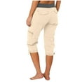 thumbnail image 5 of Clearance Sale! Summer Women Cotton Linen Cargo Capris pants with Multi Pocket Outdoor Casual Sports Cropped Trouser Pants Loose Fit S Size Beige, 5 of 7
