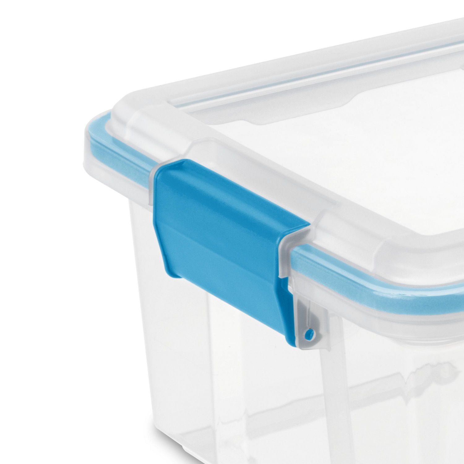 Sterilite 11.4 Liter Gasket Box, Weather-Resistant Small Clear Storage Bin with Latch Lid, Blue - 6PK