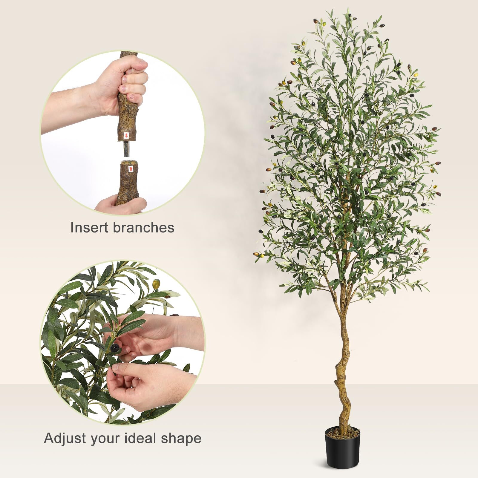 Faux Olive Tree 7FT, Fake Silk Plant for Living Room Decor, Indoor Fake Potted Tree with Green Leaves and Big Fruits