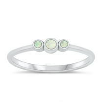 CHOOSE YOUR COLOR White Simulated Opal Ring .925 Sterling Silver Trinity Band CZ Female Size 9