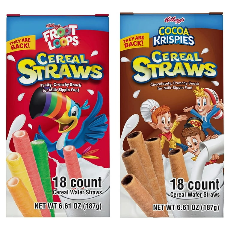 Kellogg's Cereal Straws, Froot Loops and Cocoa Krispies Edible Breakfast  Straw Alternatives for Milk, 90's Childhood Nostalgic Treat for Drinking  and Eating, Cereals for Kids, 1 of Each, 18 Count 