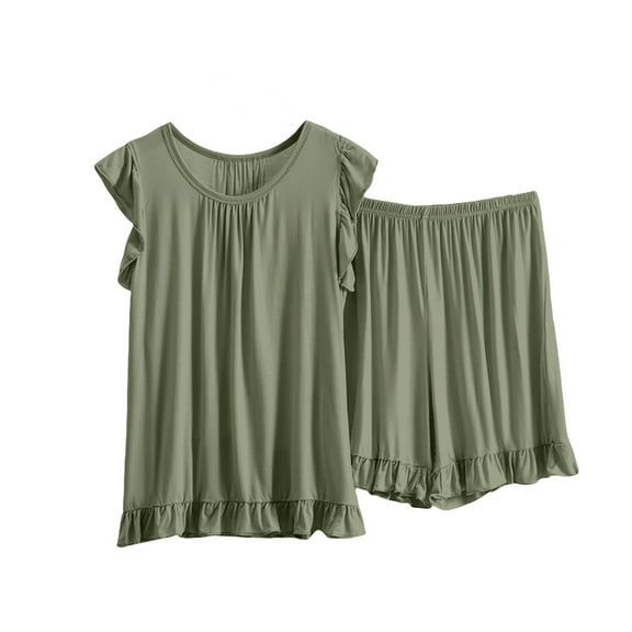 yunLCZ Womens Nightgowns Ladies' Spring And Summer Solid Color Casual Drawstring Shorts Short Sleeve Pajamas Women's Shorts Home Set Sleepdress