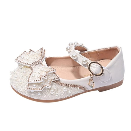 

Fashion Four Seasons Children Casual Shoes Girls Flat Pearl Rhinestone Bow Buckle Prom Party Dress Shoes Little Girl Boots