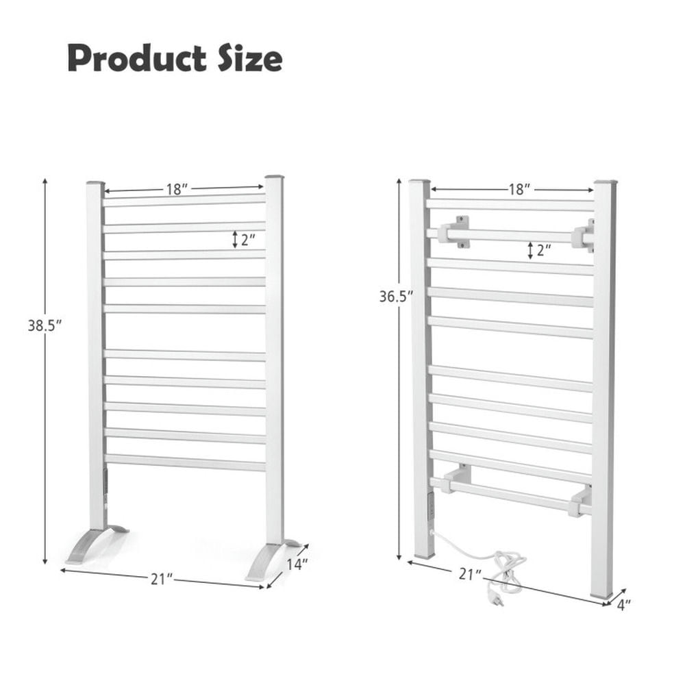 Finihen Wall Mounted Towel Rack, Electric Heated Towel Rack, 2-in-1 150W Freestanding and Wall-mounted Towel Warmer Drying Rack with Timer, for Bathroom, laundry Room, Silver