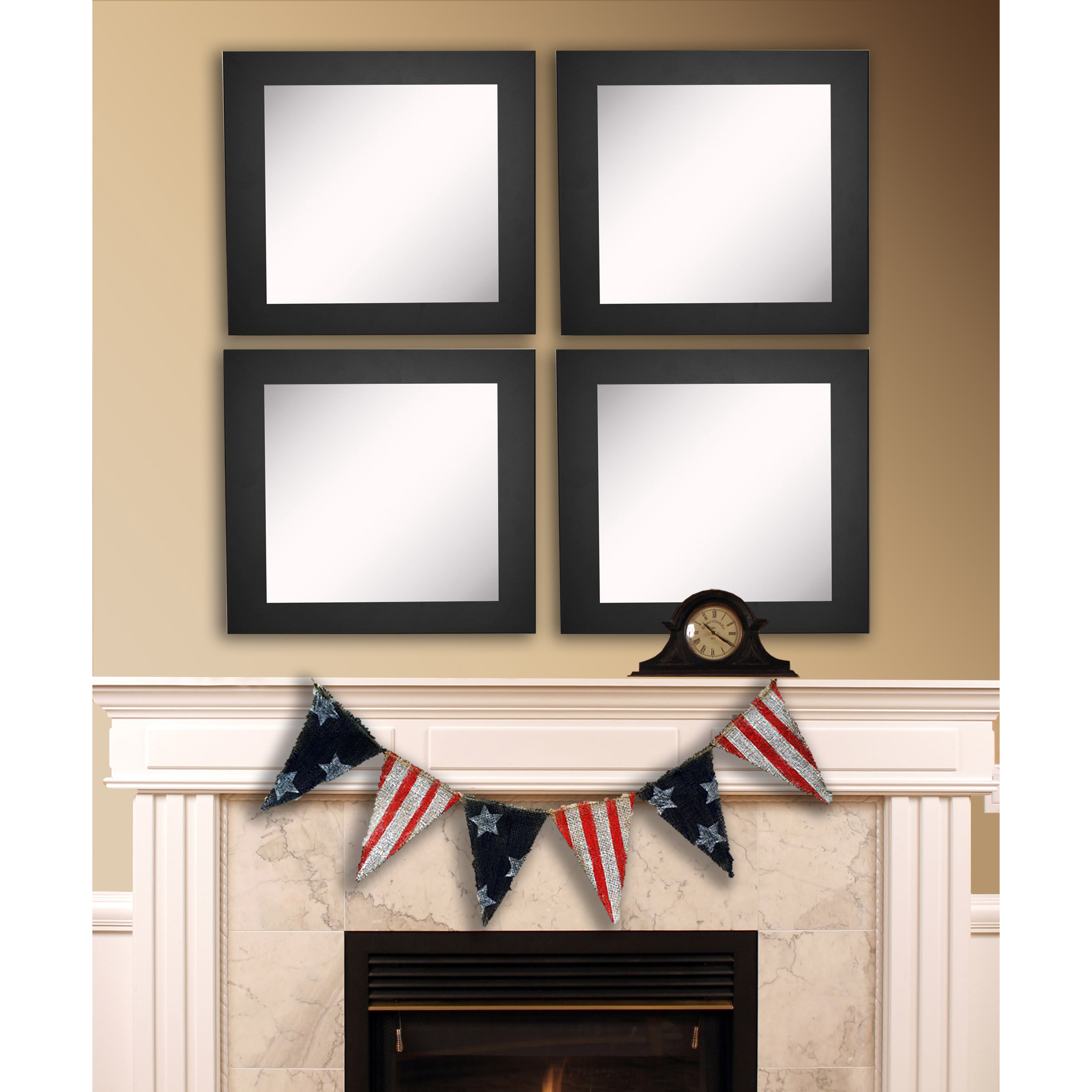 Rayne Mirrors Rayne Black Satin Wide Square Wall Mirror Set