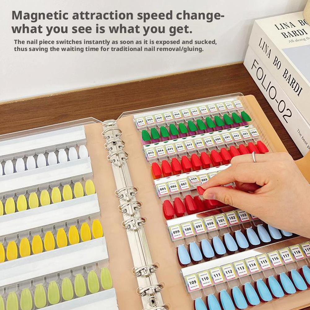 QHUDLV Magnetic Nail Swatches Book, 120/180/240 Color Display Book with Tips, Nail Art Sample Storage Organizer for Manicurist Salon Use