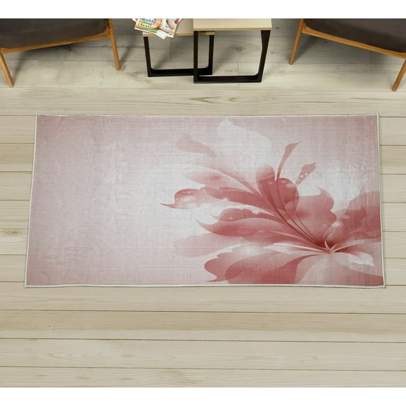 Abstract Decorative Rug, Color Gradient Effect Isolated Flower Petal Stem Forms Digital Art, Quality Carpet for Bedroom Dorm and Living Room, 6 Sizes, Dried Rose, by Ambesonne