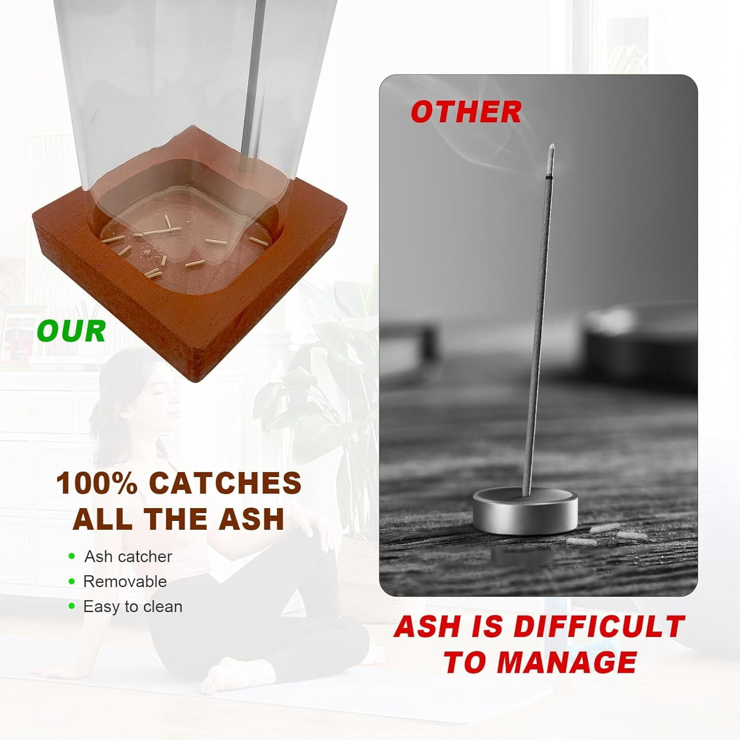 Incense Holder for Sticks, Insence-Stick Holder, Anti-Ash Flying No Mess Incense Burner, Incense Stick Holder with Glass Ash Catcher, for Yoga Spa Meditation Home Decor(2 Pack)