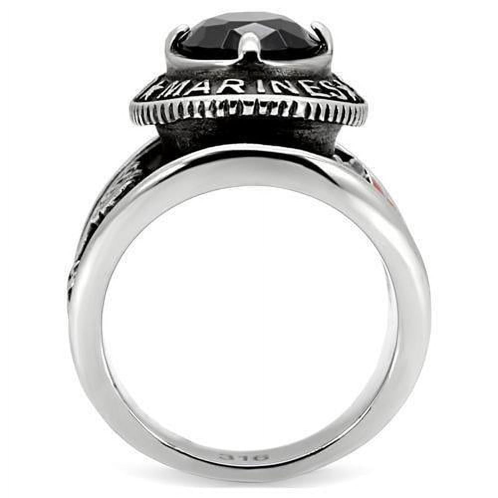 US Marines Ring for Men and Women Unisex Stainless Steel Military Patriotic Ring in Silver with Blue Stone Rock