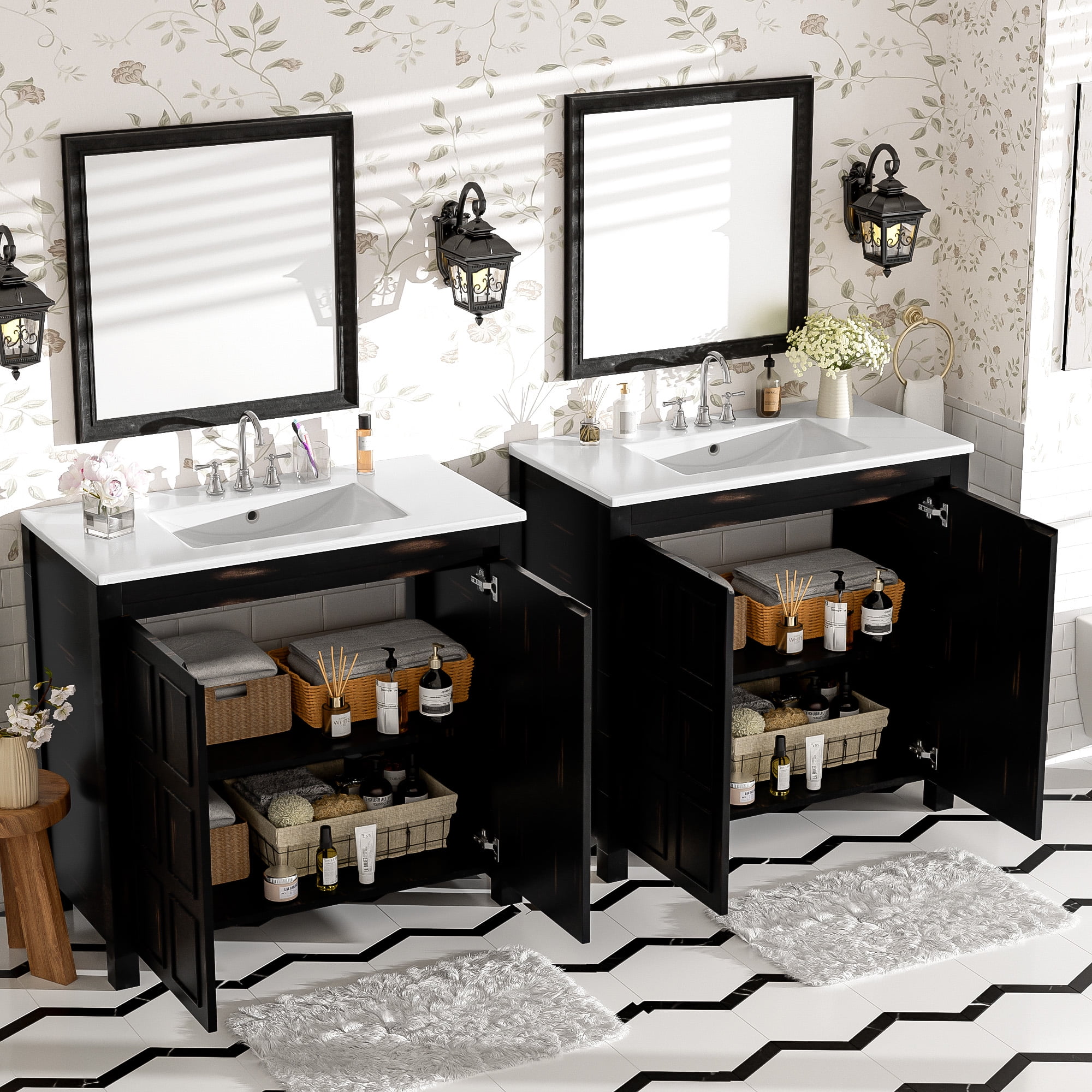 Harper & Bright Designs 72" Bathroom Vanity Set with Double Vanities, Bathroom Vanity Sink Combo with Soft-Close Doors & Adjustable Shelf, Espresso