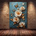 thumbnail image 4 of Mudket Framed,Canvas Wall Art,Ready to Hang,White Peony Golden Leaves Orange Butterfly Floral Canvas Print, Botanical Wall Decor, for Bedroom Living Room Office Decor - 12"L x 8"W, 4 of 10