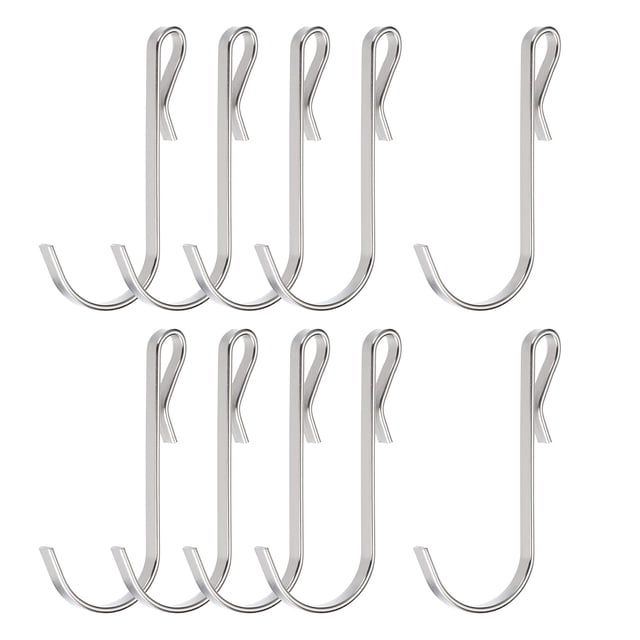 Unique Bargains 20pcs Stainless Steel J Shaped Hooks, Clip-on Hook Wire Rack Hook for Kitchen Bathroom Wire Shelf Silver