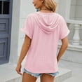 thumbnail image 4 of Mittory Women Summer Casual Short Sleeve Hoodies Button V Neck Drawstring Hooded Pullover Sweatshirts Tops, 4 of 4