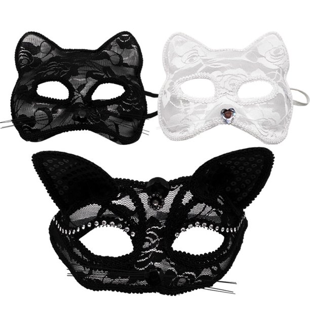 Máscara de mascarada de gato Máscara de cosplay de zorro Rendimiento animal Accesorios de media cara para suministros de fiesta de Halloween (3PCS)