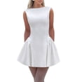 thumbnail image 1 of Robe d'Été Sans Manches à Col Rond Dos Nu Ligne A Mini Robe de Soirée Blanche G, 1 of 10
