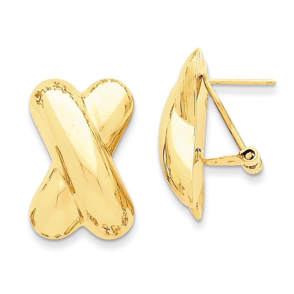 Jewelry 14k Yellow Gold Hollow Flat back Polished X Omega Back Post Earrings Jewelry Gifts
