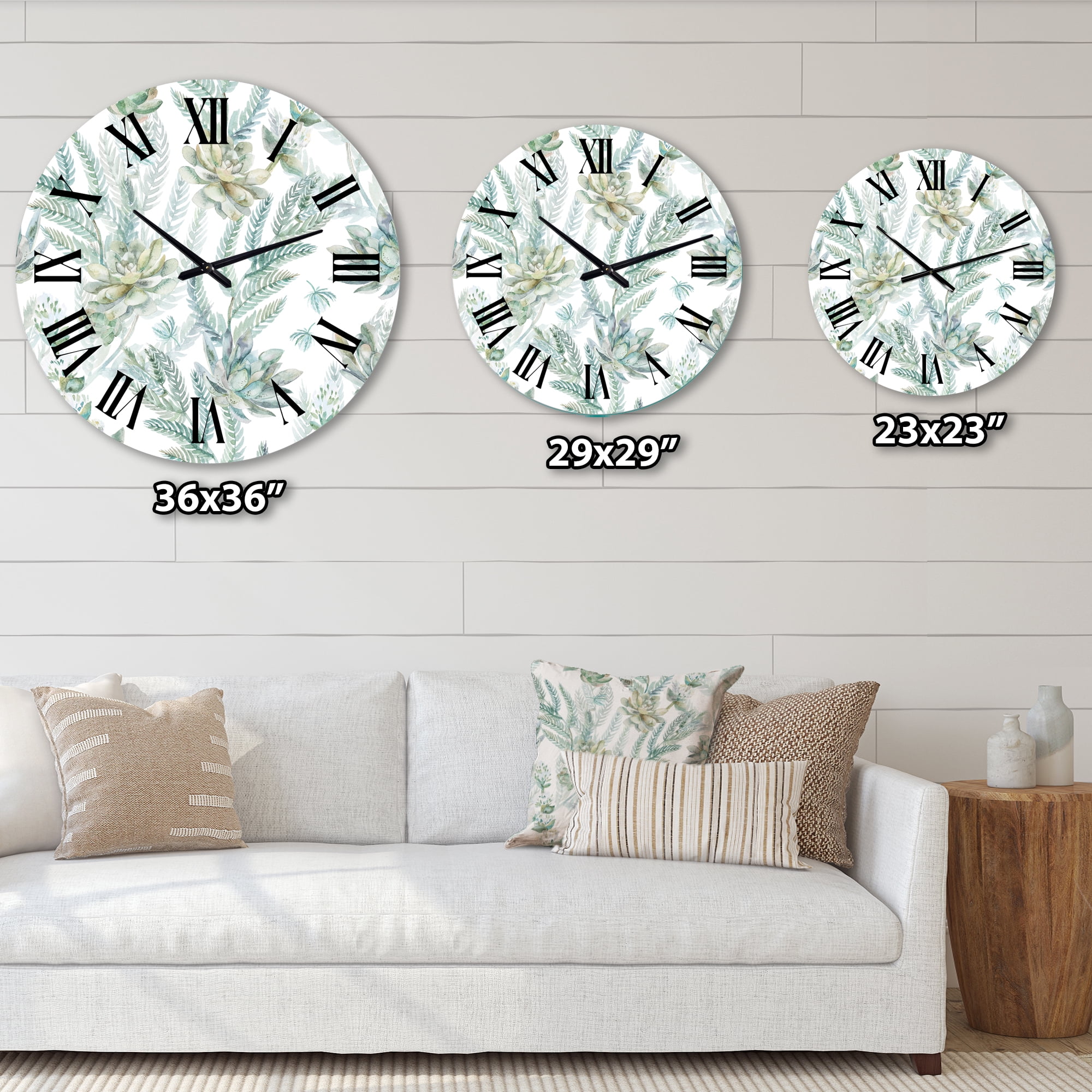 Designart 'Floral Seamless Pattern Succulents Ferns Thorns' Farmhouse Wall Clock