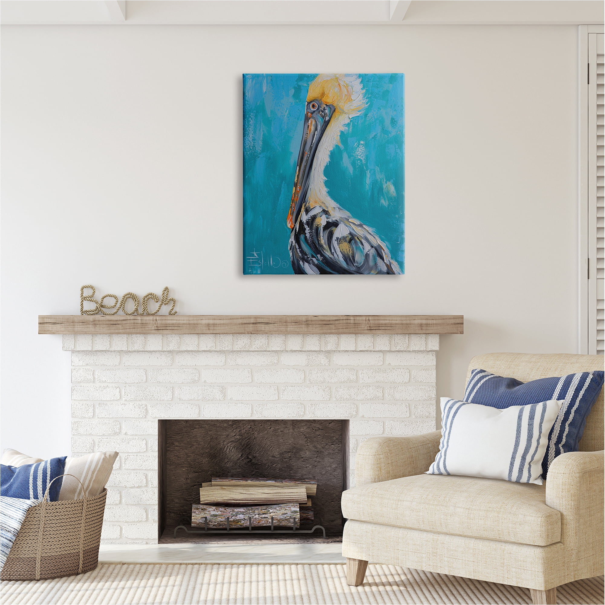 Stupell Industries Blue Pelican Painting Animals & Insects Painting Gallery Wrapped Canvas Art Print Wall Art, 30 x 40