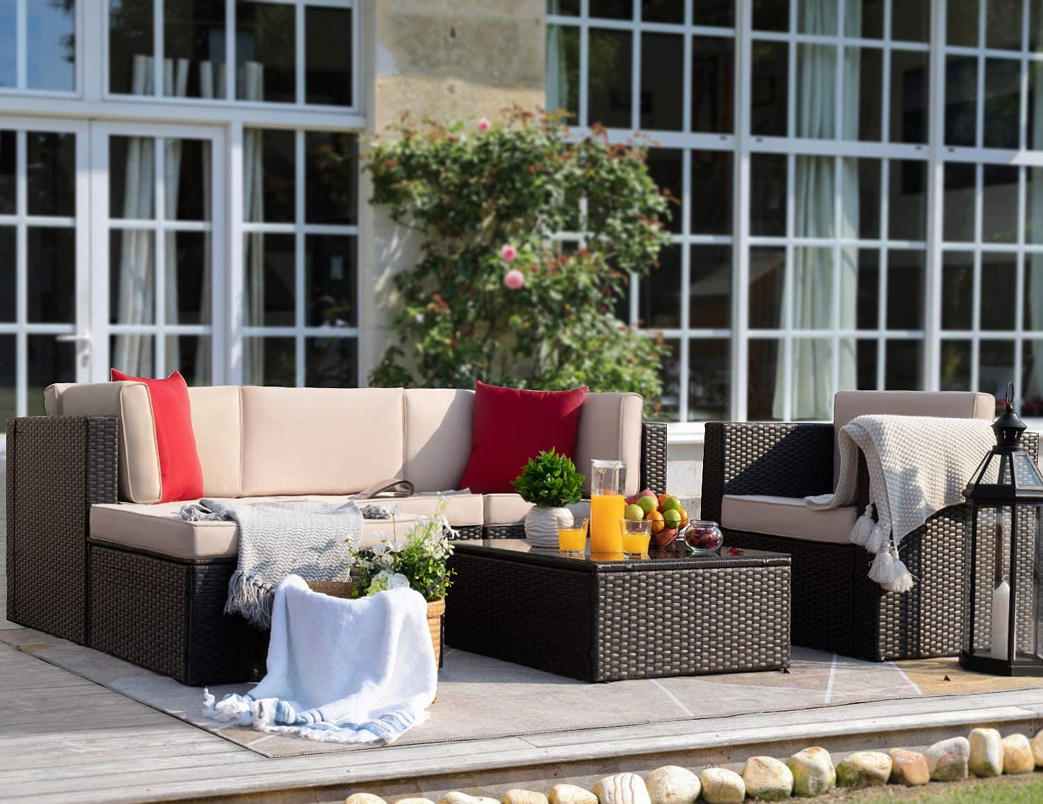 Walnew 6 pieces patio furniture on sale set outdoor sectional sofa outdoor furniture