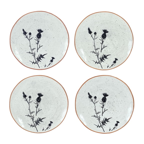 Melrose Rustic Thistle Etched Serving Plate - 8" - White and Black - Set of 4