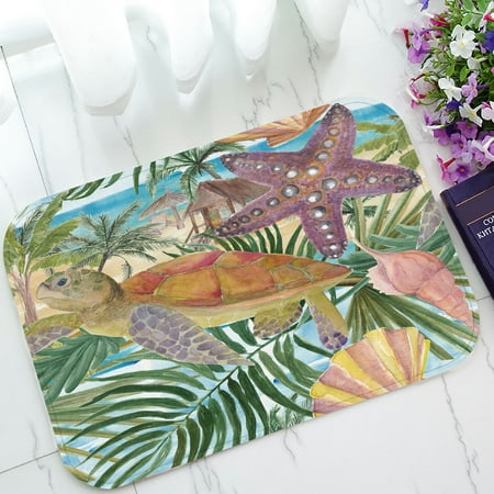 ABPHQTO Sea Turtles Seastar Seashells Beach Palm Trees Marine Doormat Entrance Rug Area Rug Floor Mat Home Decor 23.5x16.7 Inch
