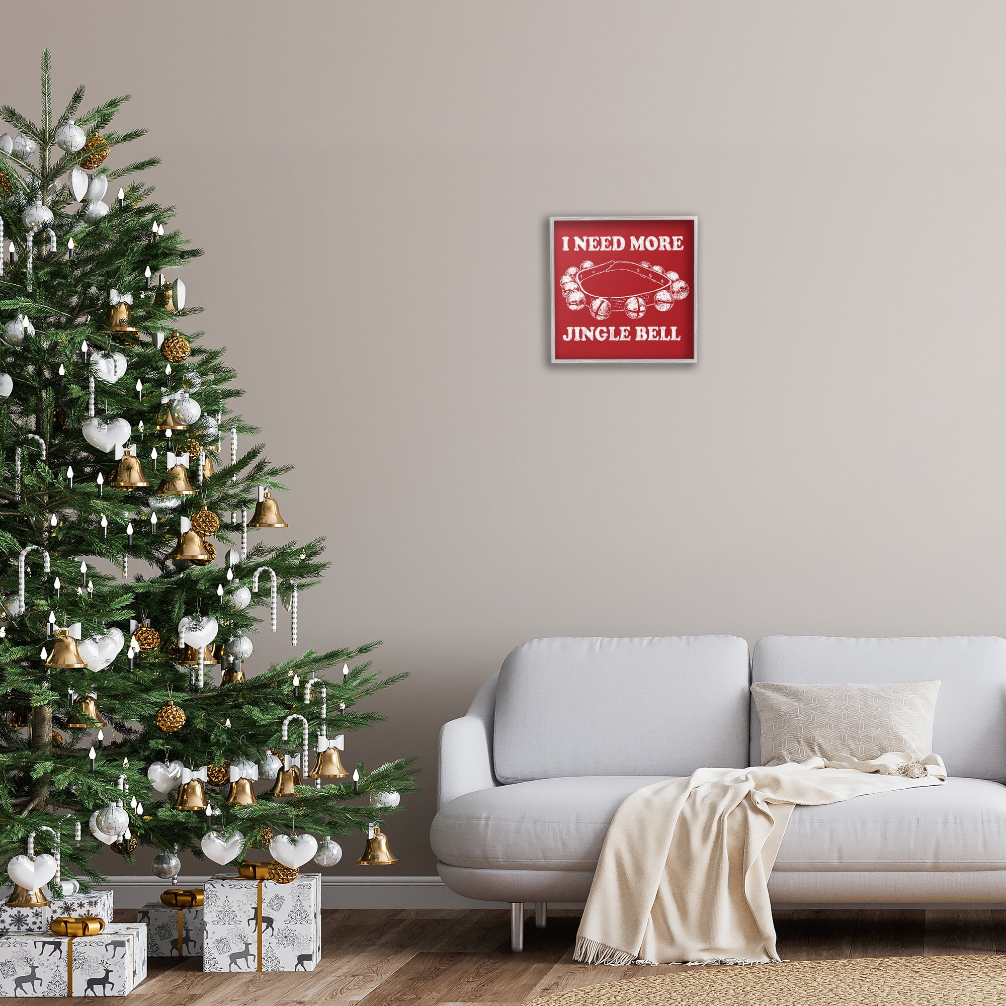 Stupell Industries Need More Jingle Bell Holiday Painting Gray Framed Art Prints Wall Art, 17 x 17