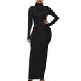 thumbnail image 3 of XXXITICAT Women's High Neck Maxi Gown Dress Long Sleeve Turtleneck Floor Length Slim Plain Basic Oversized Bodycon Dresses(BL,S), 3 of 4