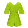 thumbnail image 5 of Summer 2024 Women Dressy Casual Romper Shorts Flare Half Sleeve Deep V Neck Pleated Sexy Jumpsuits Short Onesies (XXL, Yellow), 5 of 6