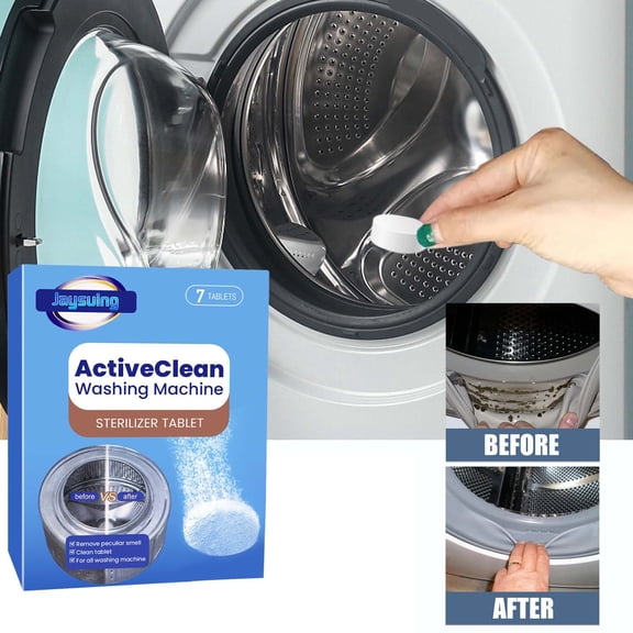 Washing Machine Cleaner Descaler 7 Tablets - Deep Cleaning Tablets for HE Front Loader & Top Load Washer, Septic Safe Eco-Friendly Deodorizer, Clean Inside Drum and Laundry Tub Seal - 3 Month Supply