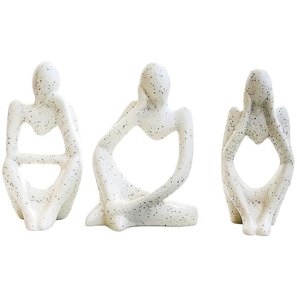 Ensemble de Trois Pièces de Réflexion en Céramique Premium, Statue de 3 Hommes Beige Finition Mate (Ensemble de Réflexion)
