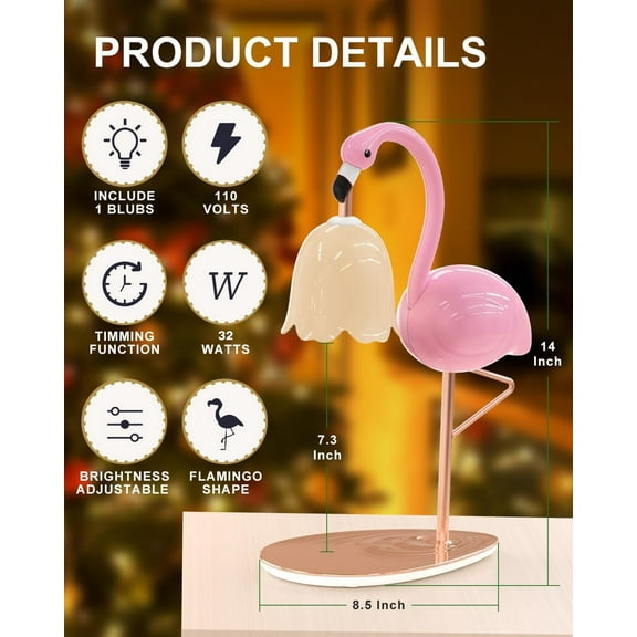 CODOGOY Fragrance Candle Warmer Flamingo Lamp with Timer, Dimmable, Halogen, Polished, Pink, for Home Decor