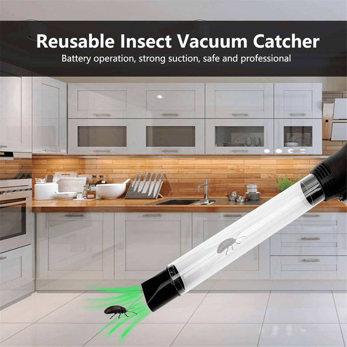 2 Pack Bug Vacuum Catcher for Adults and Kids, Cordless Spider Vacuum Battery Powered Bug Sucker for Home Garden,2 * bug vacuum catcher (without DC 9V battery),Black