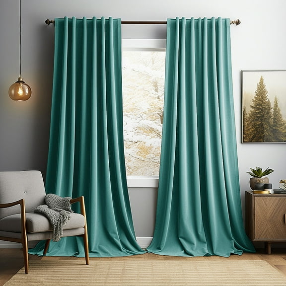 XmhyTop Room Curtains - Thermal Drapes 132*244cm, 1 slice, Velvet Curtains, Best Blackout Curtains for Bedroom, Thermal Insulated .Blue   Green