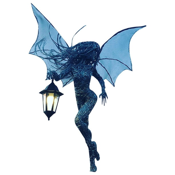 Fairy Garden Statue - Garden Fairy with a Lantern Wire Sculpture Elf with a Flashlight Resin