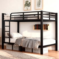 Miniyam Twin over Twin Bunk Bed, Heavy-Duty  Metal Frame, Safety Guardrails, Storage Space, Black