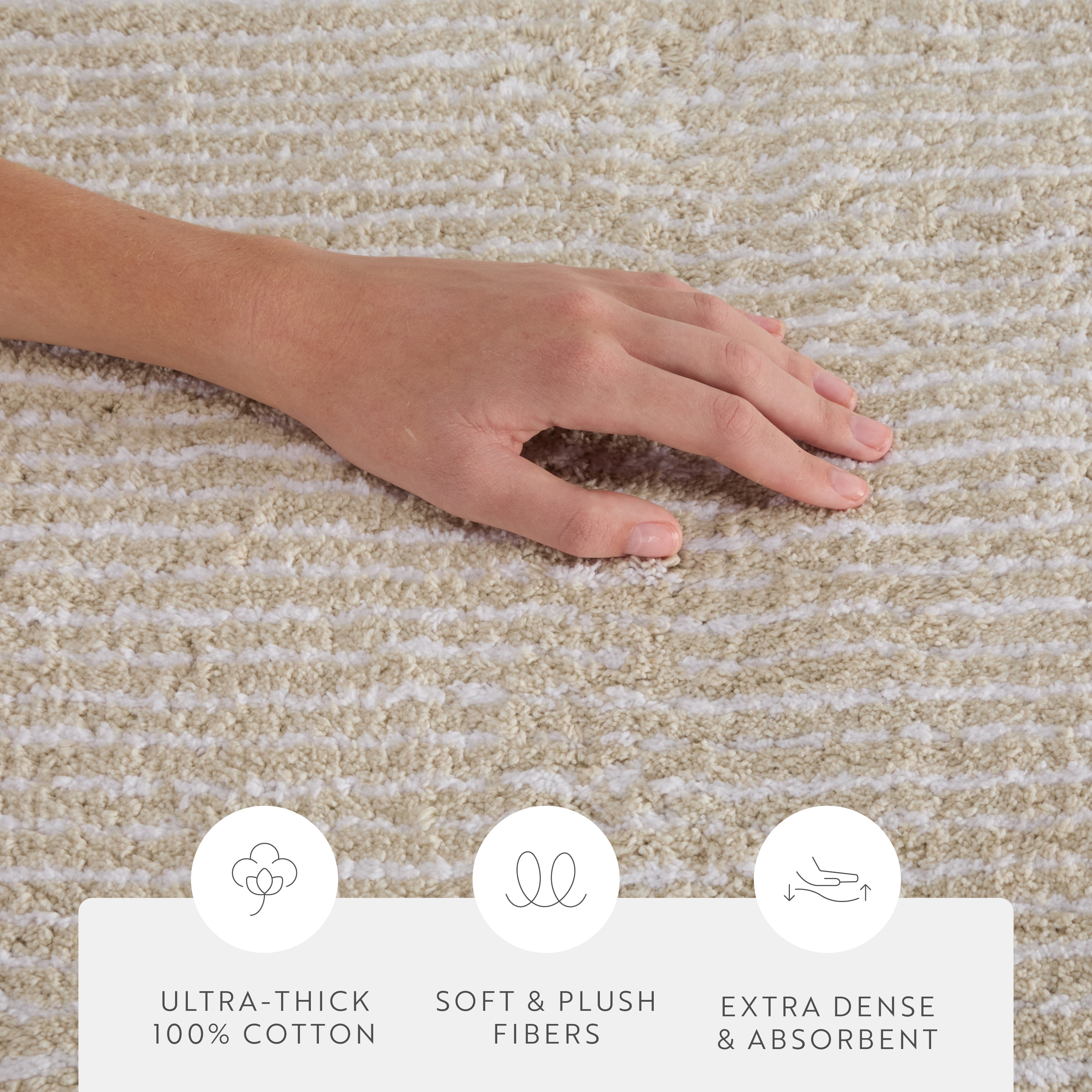 100% Cotton Pinstripe Patterned Bath Mat by Comfort Canopy, Natural, 24" x 17"