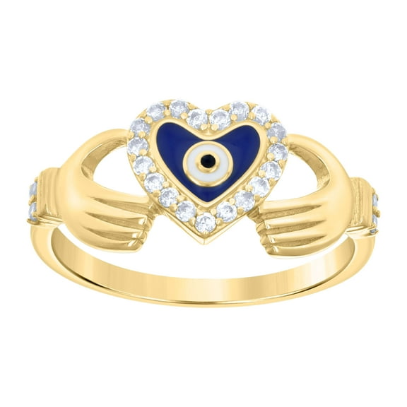 10kt Real Yellow Gold Womens Cubic-Zirconia Heart Evil Eye Good Luck Ring
