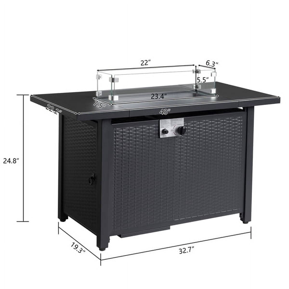 43-Inch Fire Table，50000 BTU Gas Firepit with Volcanic Stone Black