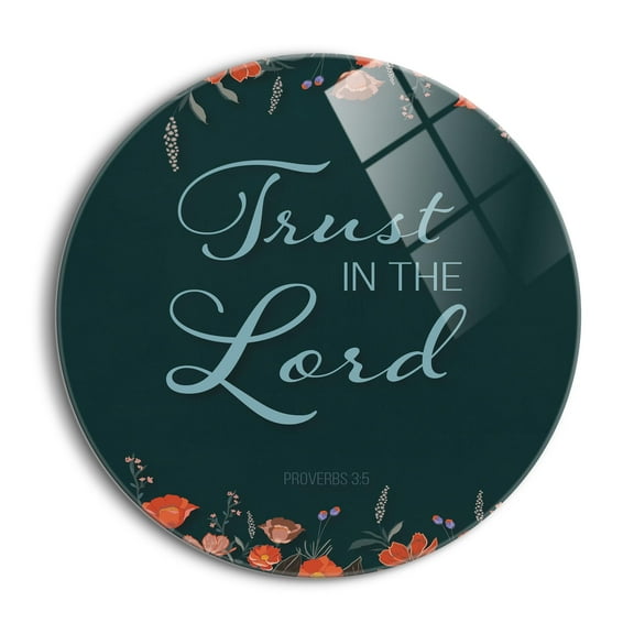 Trust In Him Forest Green Floral 24 inch Glass Round Wall Hanging Sign