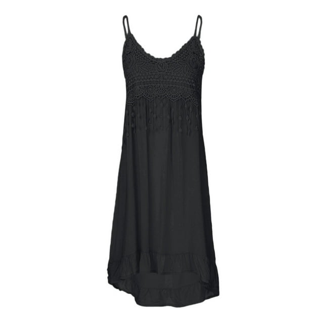 Pompotops Robe Longue d'Été Sans Manches à Franges en Coton pour Femmes