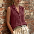 thumbnail image 3 of ZGRBOU Womens Sleeveless Button Down Shirts Summer Cotton Linen V Neck Blouses Solid Color Casual Work Tank Tops, 3 of 7