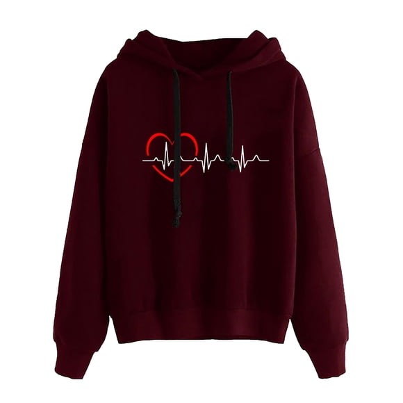 WZXFASHION Women's Fashion Love Print Cozy Hoodie Long Sleeve Sweatshirt Sweatshirt Sale Clearance 2025 wool pullover sweater