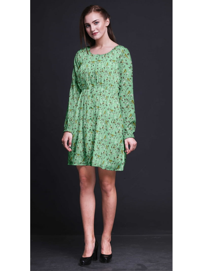 slim fit dress slacks ADELIA smocked dress in Leaf Green – Elegantees main image 1