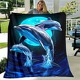 thumbnail image 2 of Vibrant Jumping Dolphins Flannel Blanket – Soft, Cozy Throw with Moonlit Ocean Design – Lightweight & Versatile for Sofa, Bed, Travel, Camping, and More, 2 of 6